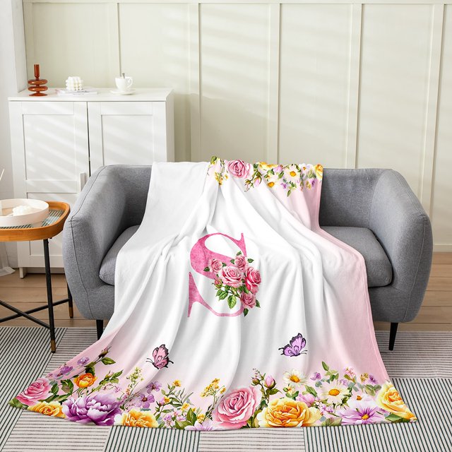 Erosebridal Monogrammed Throw Blanket for Couch 30x40,Personalized Initial Plush Blanket,Letter Decoration,Ultra Soft