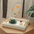 thumbnail image 3 of MODE HOME 2 Piece Woven Leather Ottoman Tray with Gold Handles, Perfect Rectangular Serving Tray for Living Room, Coffee Table Tray as Thoughtful Gift for Home Decor Enthusiasts (White), 3 of 8