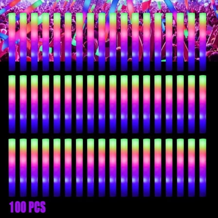 100PCS LED Foam Sticks Light Up Wands For Glow Party Rave
