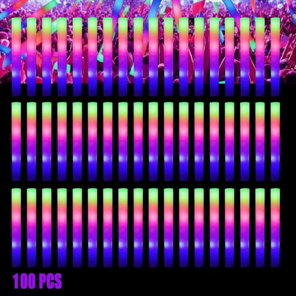 100PCS LED Foam Sticks Light Up Wands For Glow Party Rave