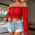 thumbnail image 2 of BLVB Renaissance Shirt for Women Long Ruffle Sleeve off the Shoulder Peplum Blouse Cropped Party Tops, 2 of 6