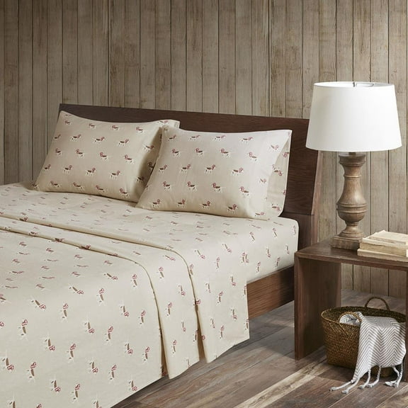 Woolrich 100 Percent Cotton Flannel Printed Sheet Set in Tan Dog