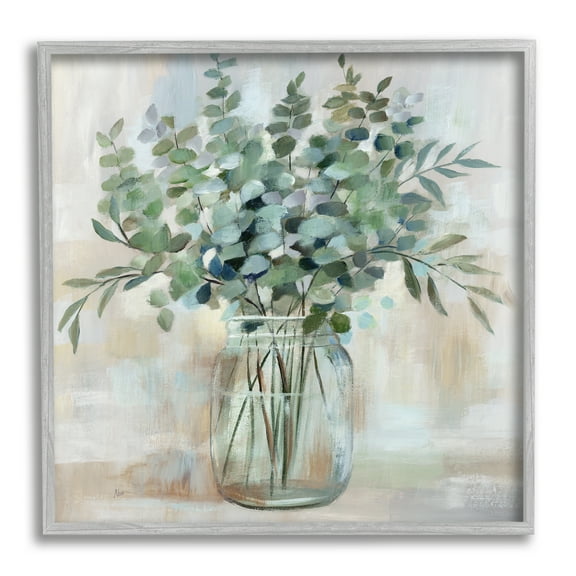 Stupell Industries Soothing Eucalyptus Flower Herb Arrangement Rustic Jar Painting Gray Framed Art Print Wall Art, Design by Nan