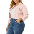 thumbnail image 4 of Agnes Orinda Women's Plus Size Jean Button Outfits Fashion Cropped Denim Jackets 4X Pink, 4 of 8
