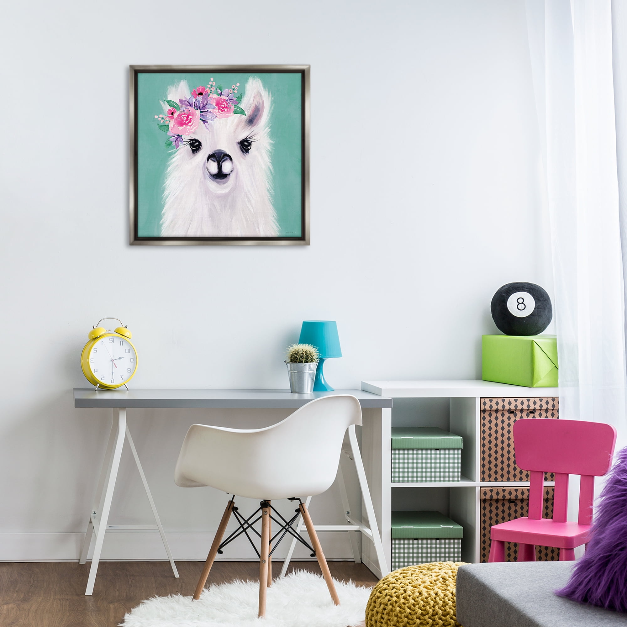 Stupell Industries Fluffy Floral Alpaca Animals & Insects Painting Gray Floater Framed Canvas Art Print Wall Art, 25 x 25