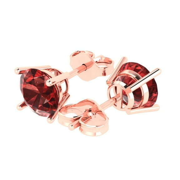 3.0 Ct Round Cut Studs Red Natural Garnet 14K Rose Solid Solid Gold Everyday Dainty Earrings Push Back