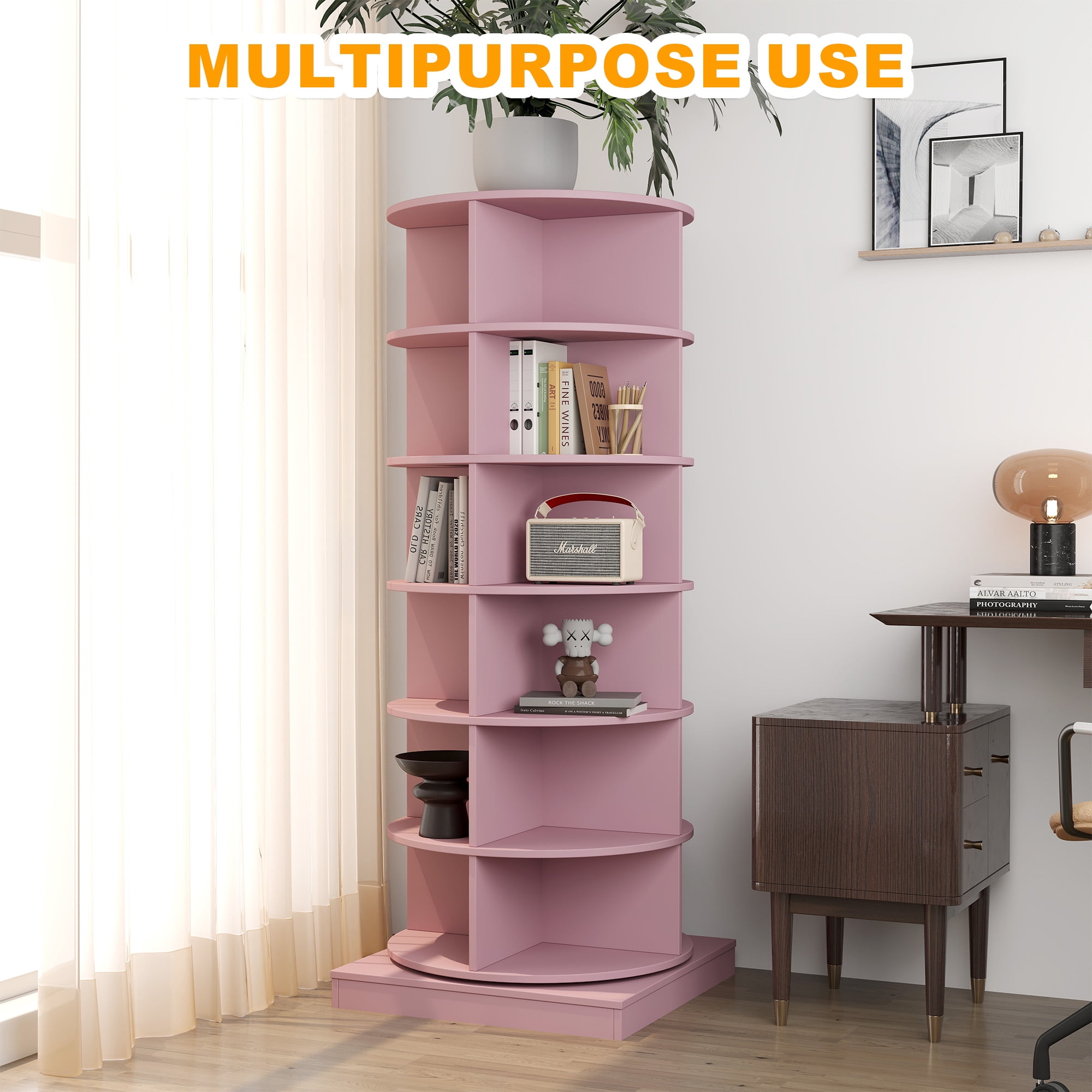 Aukfa 6-Tier Rotating Shoe Rack Storage, 360° Spinning Shoe Organizer Closet, Pink