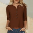 thumbnail image 2 of SROBPTY Womens Fall Top, 3/4 Sleeve Shirts for Women, Women's Casual Loose Button V Neck 3/4 Sleeve T-shirt Top Coffee,L, 2 of 5