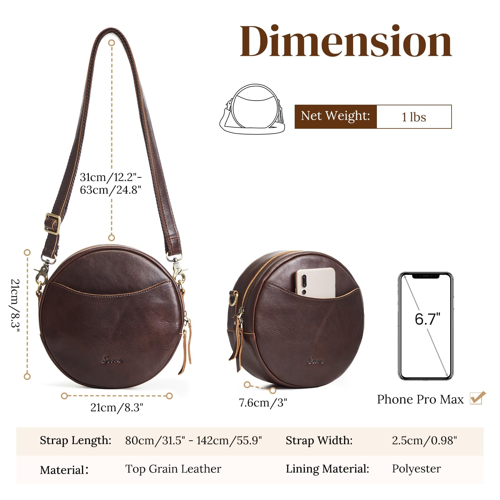 S-ZONE Leather Crossbody Bags for Women Trendy Circle Cross Body Shoulder Bag Designer Round Purses