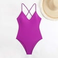 thumbnail image 3 of TrendVibe365 Women One Piece Swimsuits for Women Purple Bathing Suits Thong V Neck Built in Bra Solid Swimwear Beachwear M, 3 of 4
