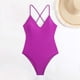 thumbnail image 5 of Traje de baño de una pieza para mujer, conjuntos de bikini para mujer, trajes de baño sin mangas de color liso extragrandes para mujer, conjunto de bikini con escote en V colgante, traje de baño sin m, 5 of 6