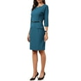 thumbnail image 4 of INSPIRE CHIC Work Dress for Women's 3/4 Sleeve V Neck Casual Business Office Bodycon Sheath Dresses with Belt XS Blue, 4 of 6
