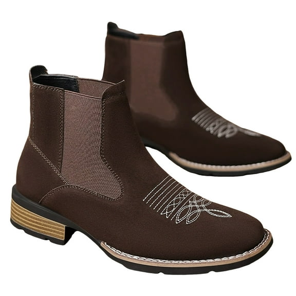 Mepaouo Western Cowboy Boots for Men Square Toe Chelsea Booties Mens Retro Casual Formal Dress Oxfords