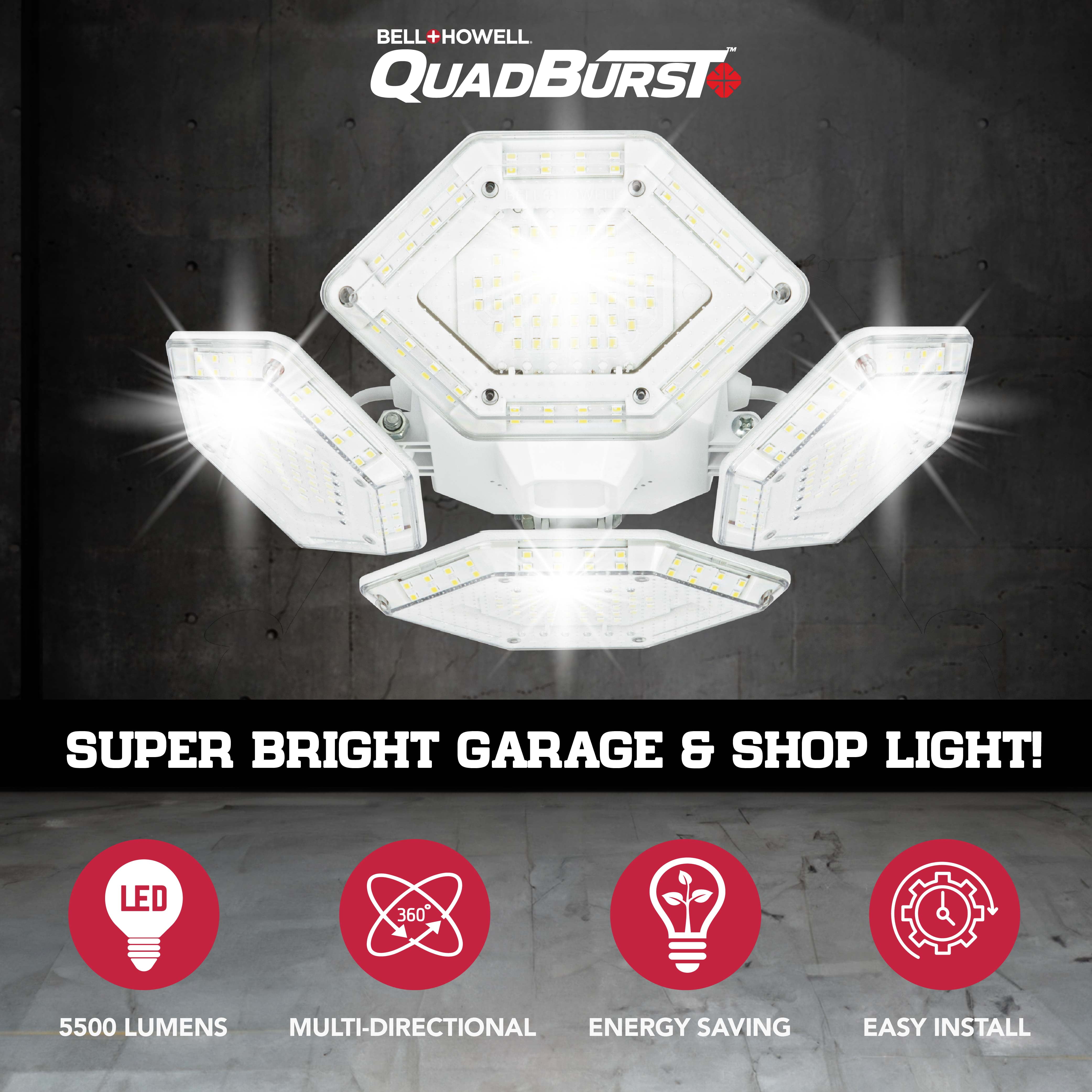 Bell + Howell Quad Burst Garage Light 384 LED 5500 Lumen Light Bright Ceiling Socket Shop Light