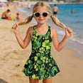 thumbnail image 3 of Xixirimido Green Shamrock Clover Print Girls Swimsuit Sleeveless One Piece Skirted Swimwear Modest Hawaiian Bathing Suit for Beach Water Park Kids Swim Dress for St. Patrick's Day, 5-6 Years, 3 of 7