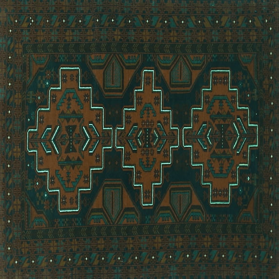 Ahgly Company Indoor Square Persian Turquoise Blue Traditional Area Rugs, 5' Square