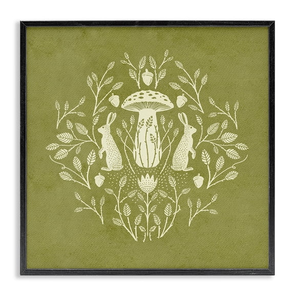 Stupell Industries Cottagecore Mushroom & Rabbits Plants & Flowers Painting Black Framed Art Print Wall Art, 12 x 12