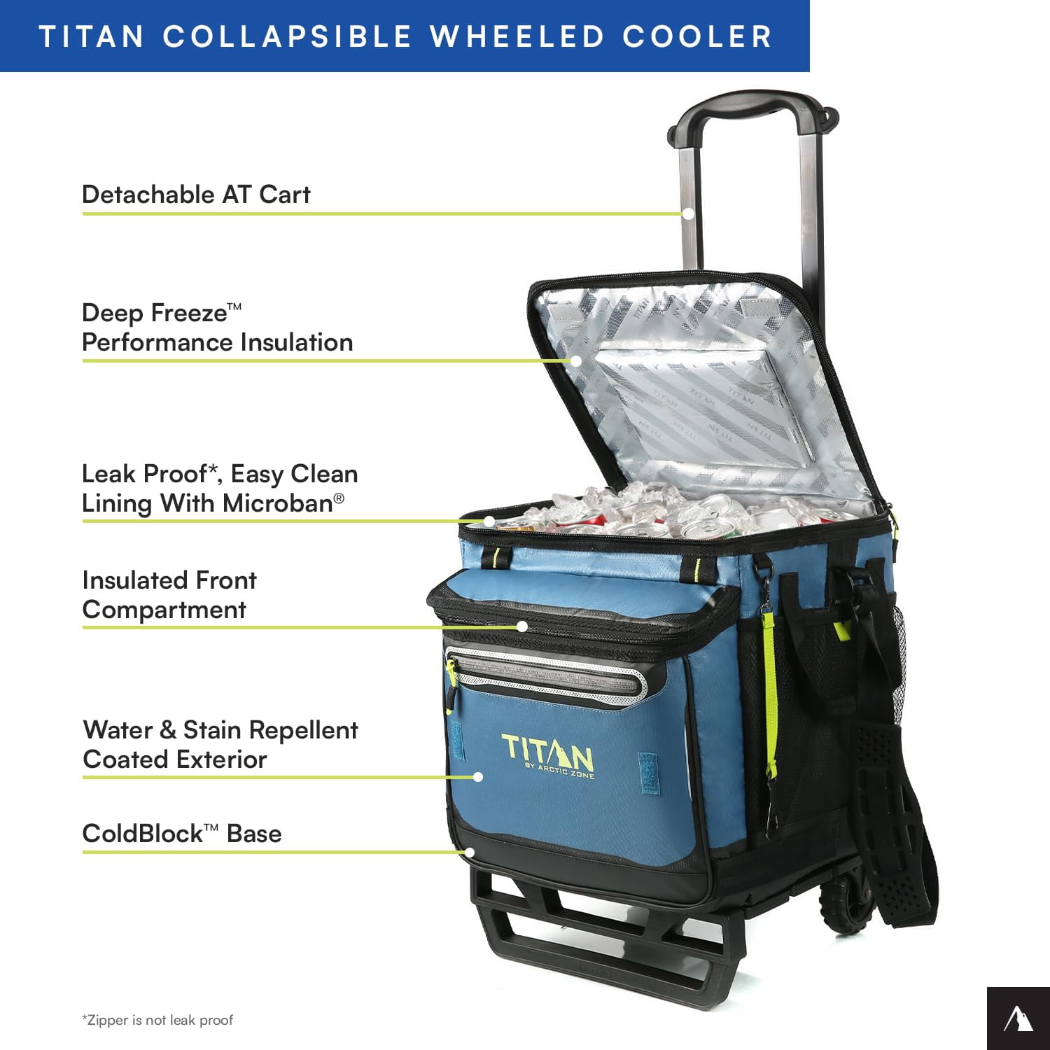 Titan by Arctic Zone 60 Can Collapsible Rolling Cooler, Marine Blue