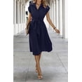 thumbnail image 4 of NAYAOTO Womens Casual Midi Dresses Solid V Neck Short Sleeve Button Shirt Belted Dress with Pockets for Spring Summer 2026, 4 of 7