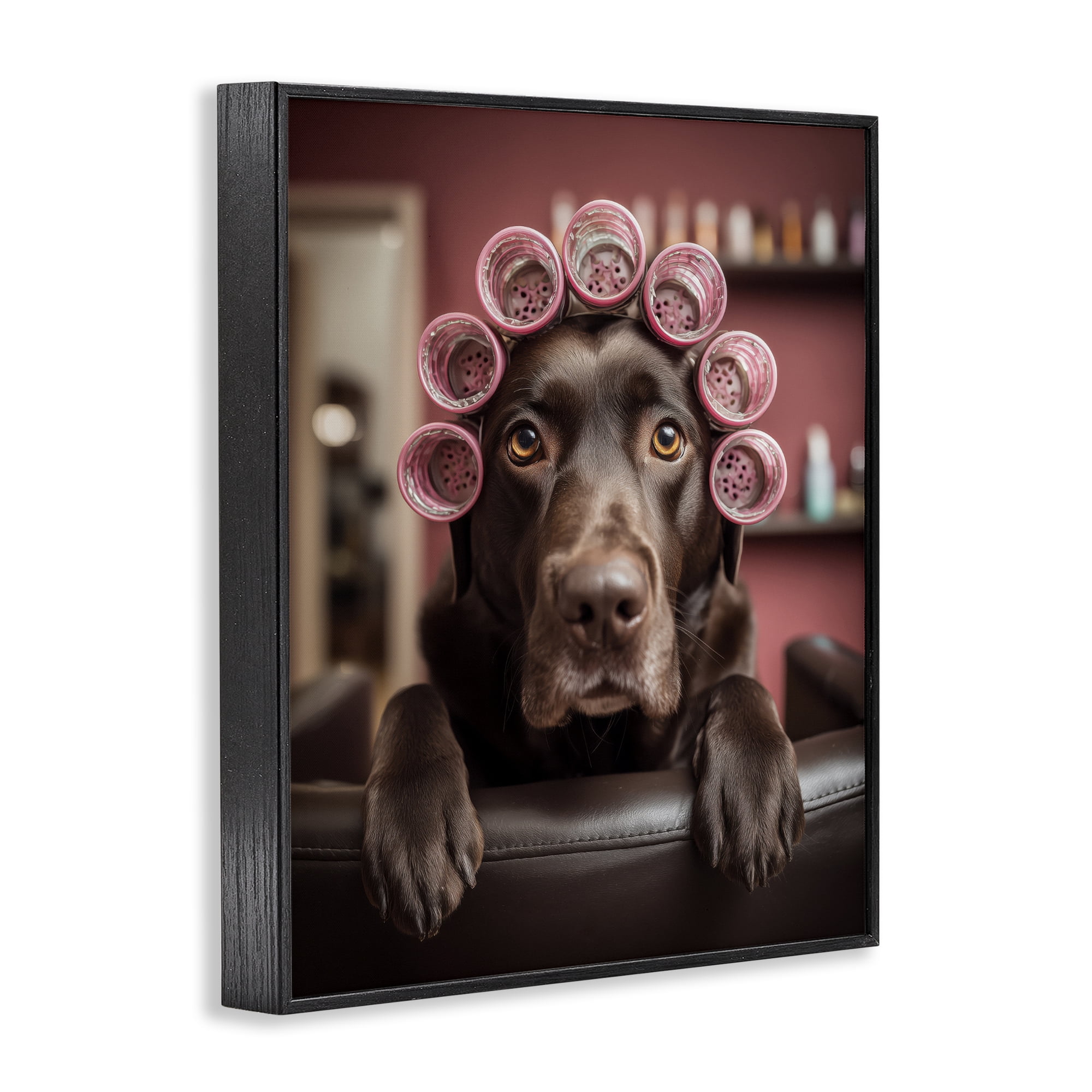 Stupell Industries Dog at Salon with Curlers Black Framed Giclee Art, design by Scott Stulberg