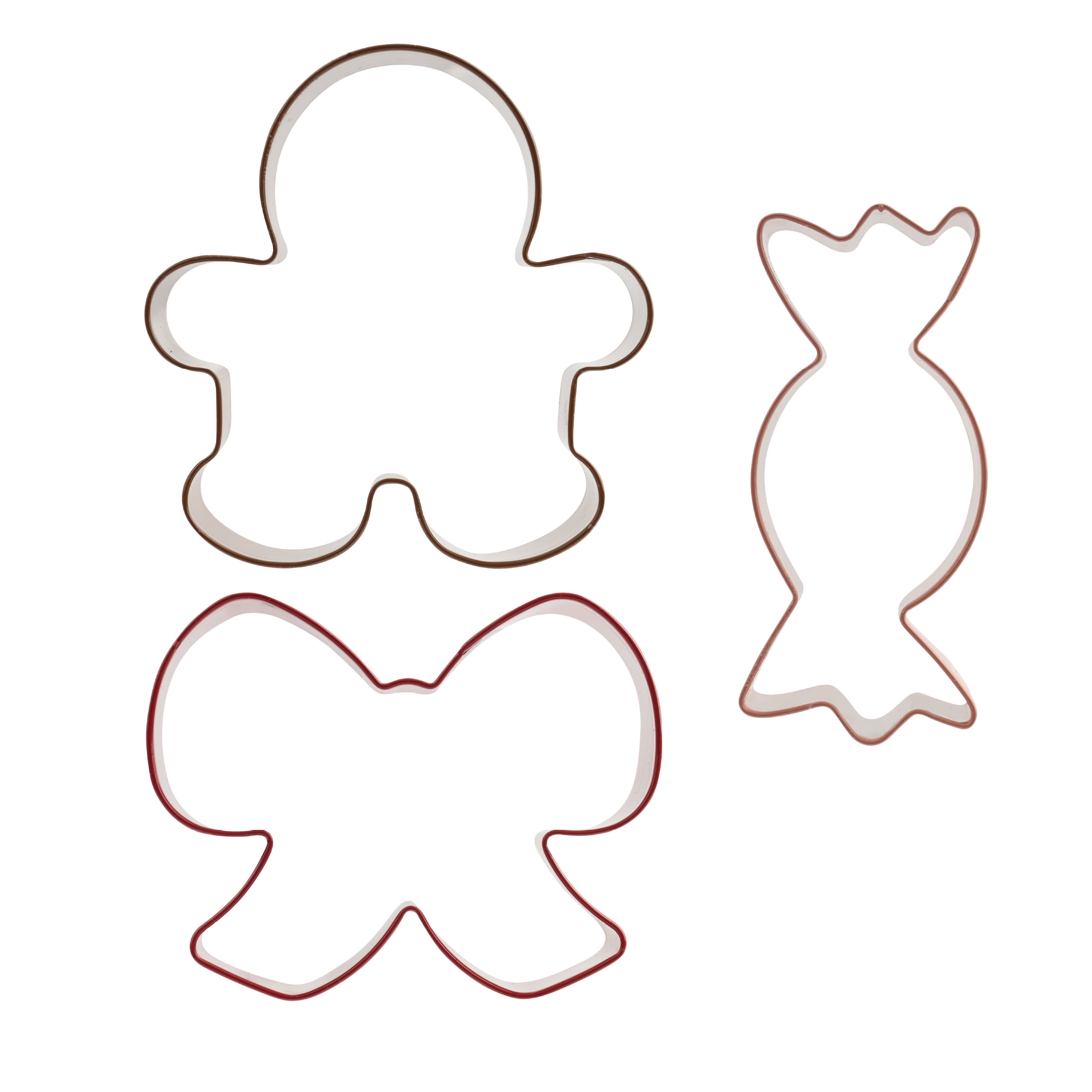 Holiday Time 3-Piece Stainless Steel Cookie Cutters, Gingerbread, Bow and Candy Shapes