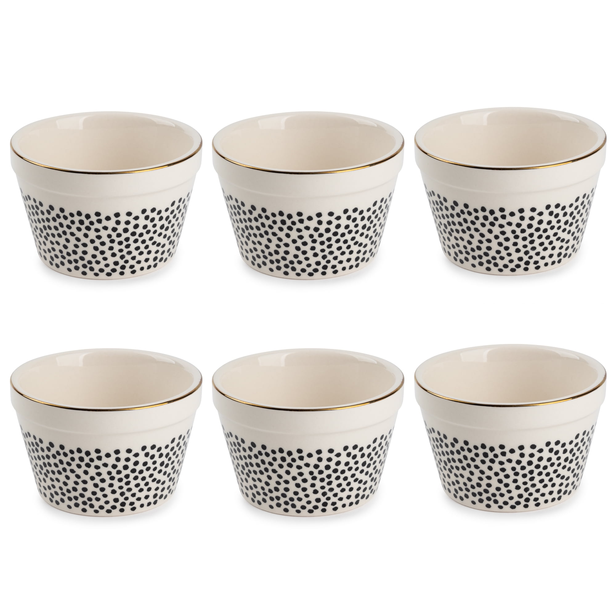 Thyme & Table Stoneware Ramekin, Black & White Dot, 6-Piece Set