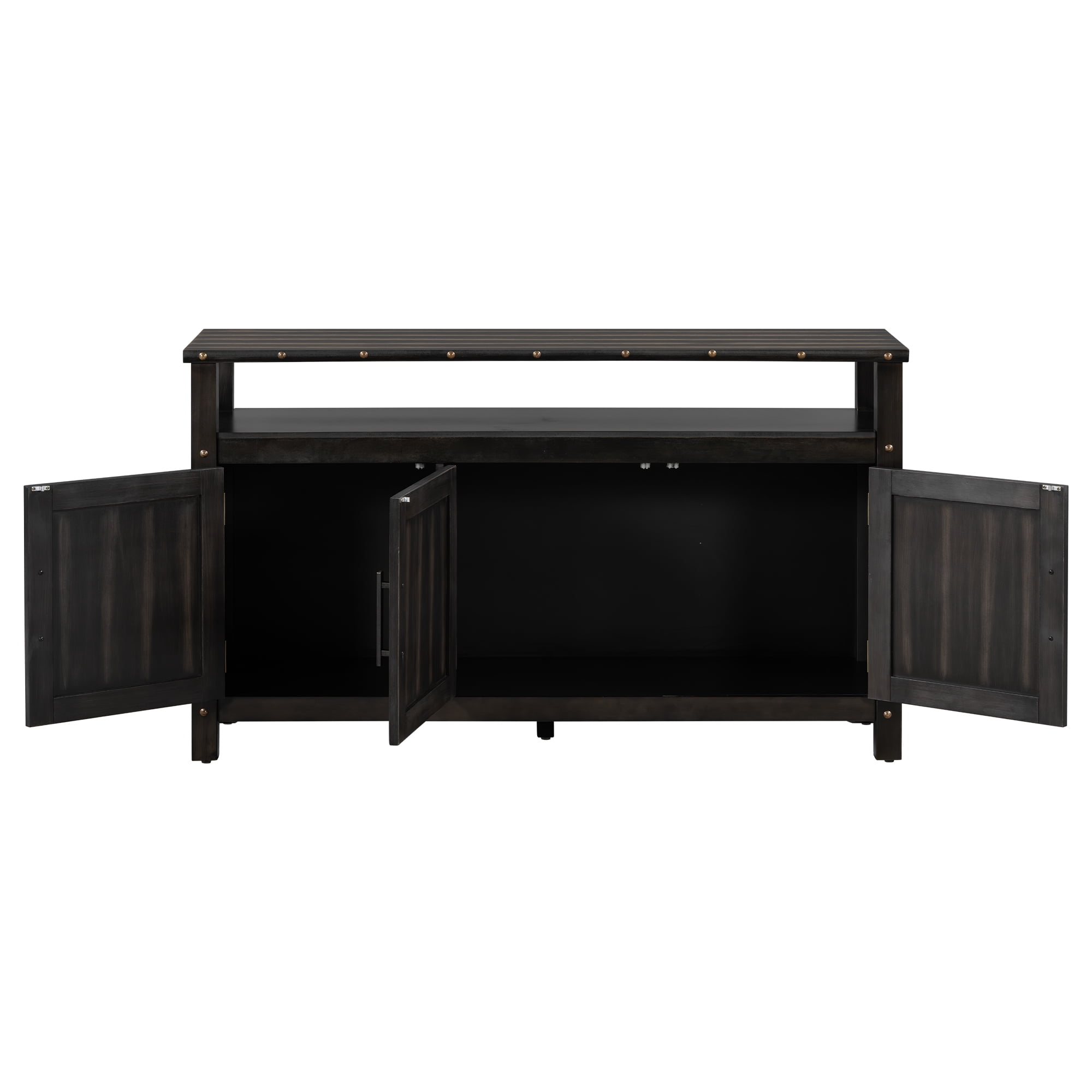 Euroco Sideboard Buffet Cabinet with 3 Doors, 55" Storage Cabinet with Metal Handles and Metal Rivets Design,Coffee Bar for Kitchen Living Room,Entryway,Black