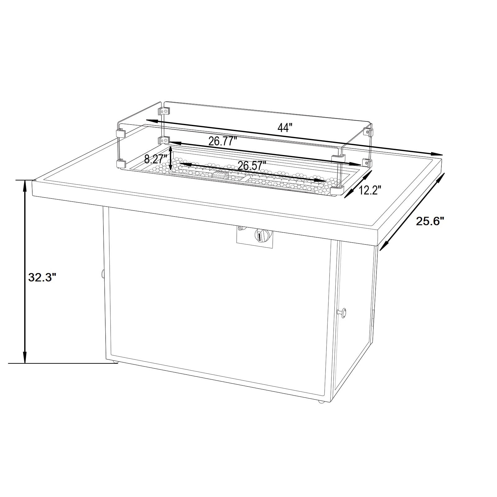 LeisureMod Wicker 55,000 BTU Fire Pit Table with Removable Lid and Tempered Glass Shield Propane Tank Storage for Modern Home, Patio, Backyard Garden Mace Collection in Grey