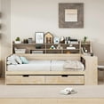 thumbnail image 3 of Natural Wooden Full Size Daybed with Storage Shelves, Two Drawers and Study Desk for Bedroom Organization, 3 of 7