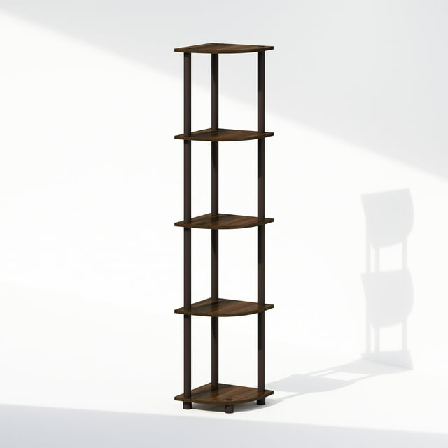 Furinno Turn-N-Tube 5 Tier Multipurpose Corner Display Rack Shelving Unit, Walnut/Brown