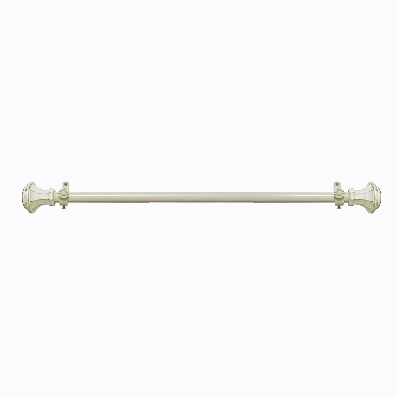 PowerSellerUSA Decorative Telescopic Metal Curtain Rod, 28 to 48 Inches Contemporary Round PVC Finials, Ultra Durable Brackets 3/4 Inch Diameter Drapery Rod for Window Treatment, Cream-Antique