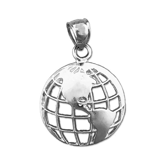 Rhodium Plated 925 Sterling Silver World Globe Charm
