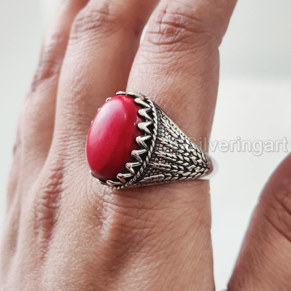 925 Sterling Silver Coral Ring for Men & Women, Red Coral Silver Ring,  Marjan Ring, Handmade Ring, Italian Coral Stone Ring - Etsy
