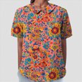 thumbnail image 2 of TOWMUS Floral Summer Tops Blouses Women's Summer Lapel Print Cotton and Linen Top Shirts for Women Linen Ladies Blouses Orange, 2 of 5