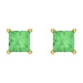 thumbnail image 3 of 14K Solid Gold Screw Back Stud Earrings for Women | 1 cttw Princess Cut Simulated Green Diamond | Yellow Gold, 3 of 5