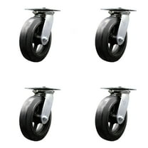 8 Inch Rubber on Steel Caster Set with Roller Bearings and Swivel Locks SCC