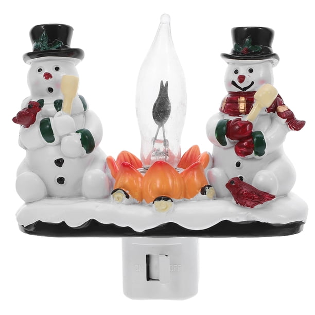 Luz de noche de muñeco de nieve con efecto parpadeante de fogata, decoración navideña enchufable para fiestas, pasillos, salas de estar, escaleras.