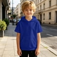 thumbnail image 2 of Bysome Boys Hoodies Solid Color Short Sleeve Hooded Shirts Autumn Soft Boys Sweatshirts Size 13-14 Years Blue, 2 of 5