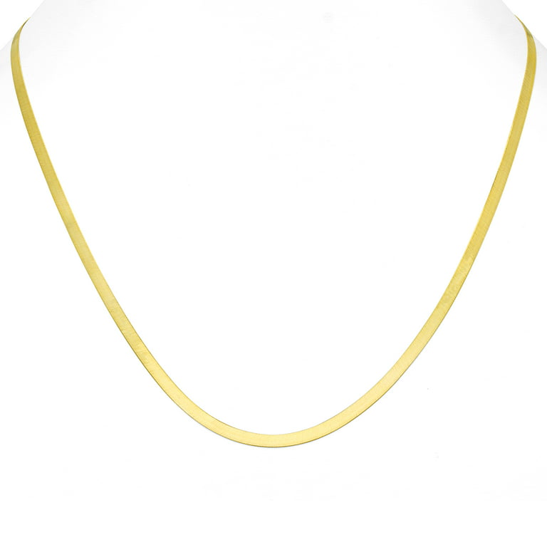 Nuragold 10k Yellow Gold 3mm Solid Herringbone Silky Flat High Polish Chain  Necklace, Womens Lobster Clasp 16