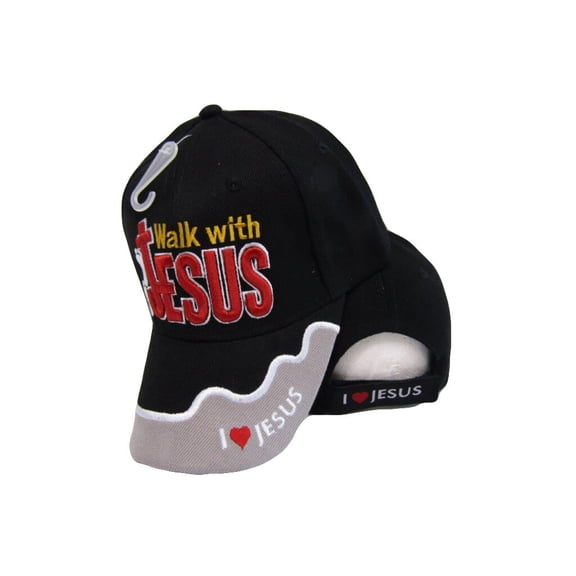 Walk With Jesus I Love Jesus Black Grey Christian Embroidered Cap CAP823 Hat