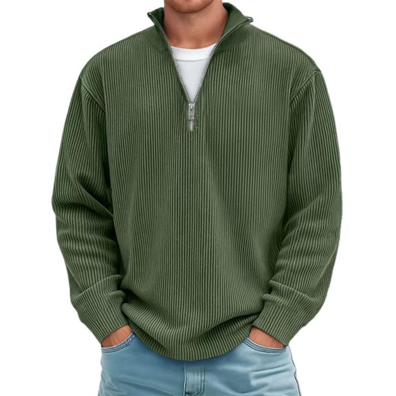 CQONEPT Mens Big and Tall Corduroy Quarter Zip Sweatshirt Casual Henly Sweater Trendy Tops Lightweight Stand Collar Pullover Shirts with Pockets Army Green 2XL