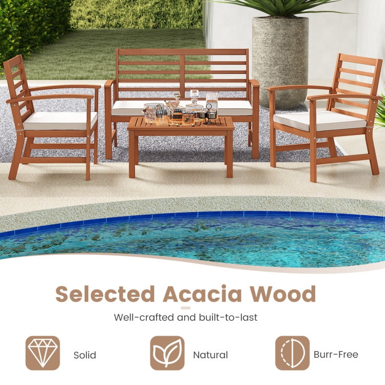 Aimee Lii 4 Pieces Outdoor Furniture Set with Stable Acacia Wood Frame, Patio Furniture Sets, Beige Aimee Lii 4 Pieces Outdoor Furniture Set with Stable Acacia Wood Frame, Patio Furniture Sets, Beige