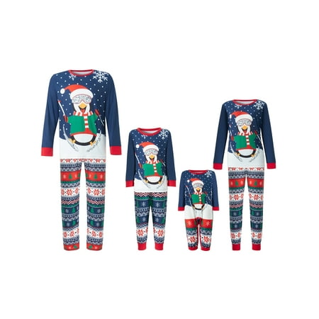 

FSDJHSDH Christmas Family Pajamas Sets Cartoon Penguin Print Long Sleeve Tops Snowflake Pants PJs Nave Blue Child 8-9 Years