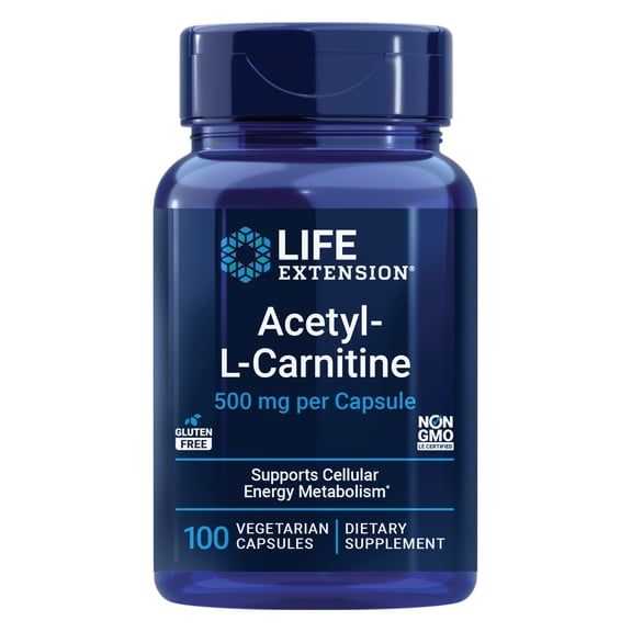 Life Extension Acetyl-L-Carnitine, Acetyl-L-Carnitine, vitamin C, Brain, mood & nerve health, cellular energy, Gluten-Free, Non-GMO, Vegetarian, 100 Capsules