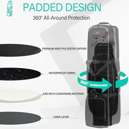 Golf Travel Bag with Adjustable Support Rod, 900D Heavy Duty Oxford Fabric Golf Travel Case for Airlines with Wheels