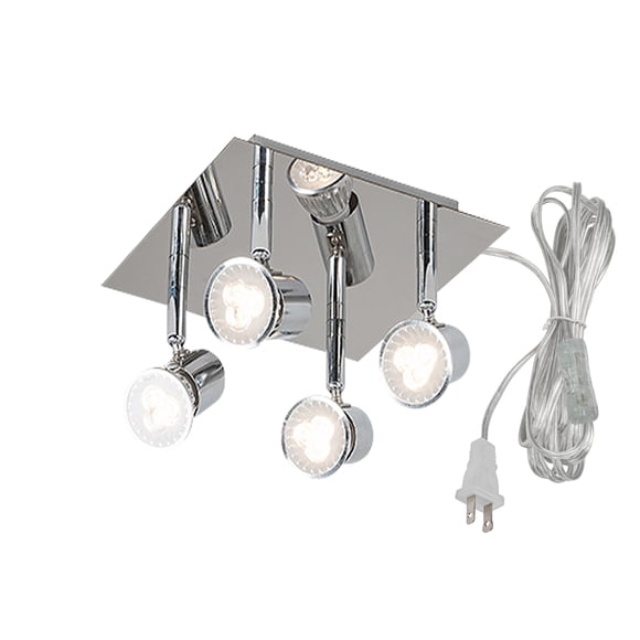 FSLiving Ceiling Lamp Adjustable Close to Ceiling Lights Fixtures with 4 Heads for Sloped and Vaulted Ceiling Modern Chandelier with 15ft Plug in Cord for Kitchen Island Closet-Chrome White