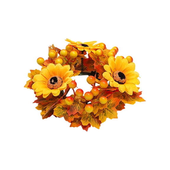 Fall Candle Rings Wreaths,Artificial Flower Maple Leaf Thanksgiving Candle Holders,Maple Leaves Candle Rings Wreaths,Mini Autumn Artificial Wreaths for Wedding,Door Tabletop Decoration