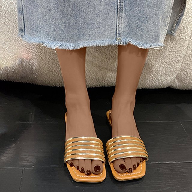 Dvkptbk Womens Flat Sandals Open Toe Slides Adjustable Slip On Slippers for Summer for Beach, Home, Indoor Outdoor Use ummer