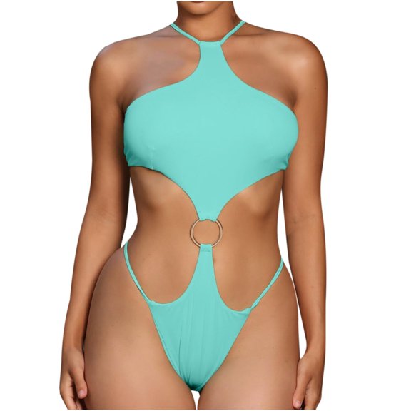 asdoklhq Swimsuits for Women Plus,Women's Straps Solid Color Bikini Swimsuit Beachwear Set