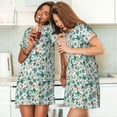 thumbnail image 4 of Fotbe Floral In Teal Bata de Dormir para Mujer con Estampado, Camisón de Algodón de Manga Corta, Ropa de Dormir Casual, 4 of 6